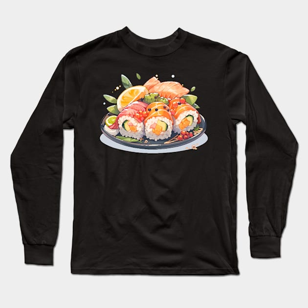 Cute Sushi Anime Food Pixel Art Long Sleeve T-Shirt by TheMystique